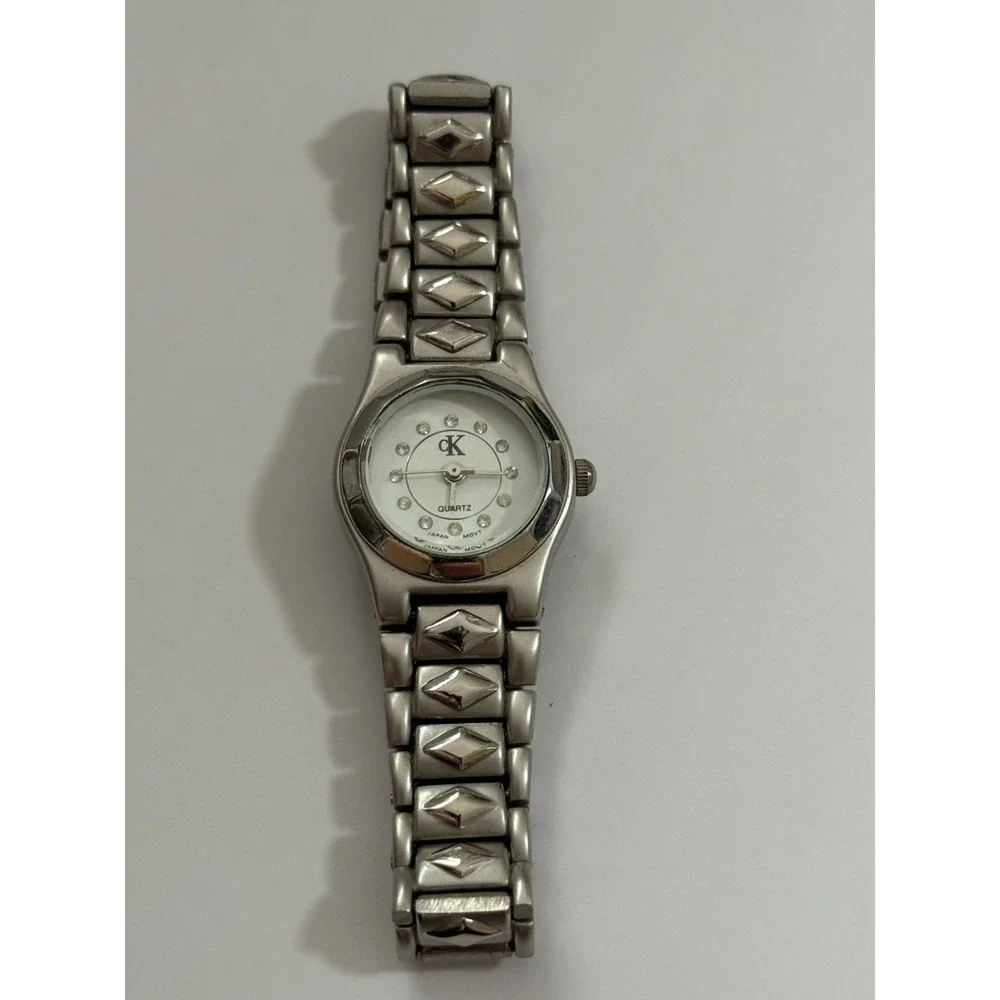 Women's CALVIN KLEIN Silver Tone Stainless Bracelet Watch Rhinestone NEW BATTERY